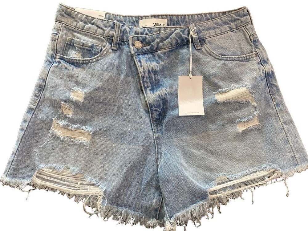 Vervet Sienna Super High-Rise Shorts Light Wash Distressed Cutoff Denim Shorts X
